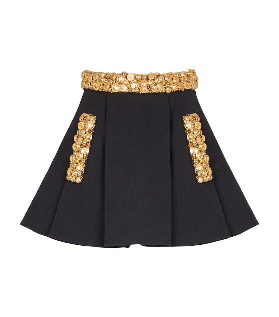 Black Wool Pleated Mini Skirt