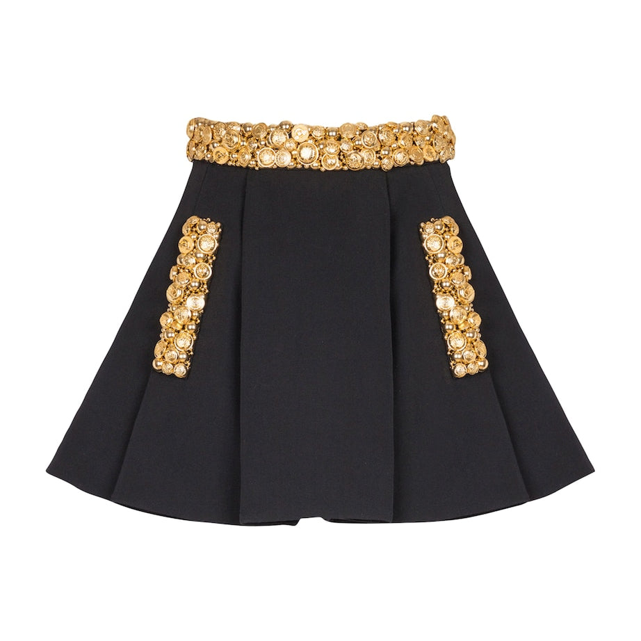 Black Wool Pleated Mini Skirt