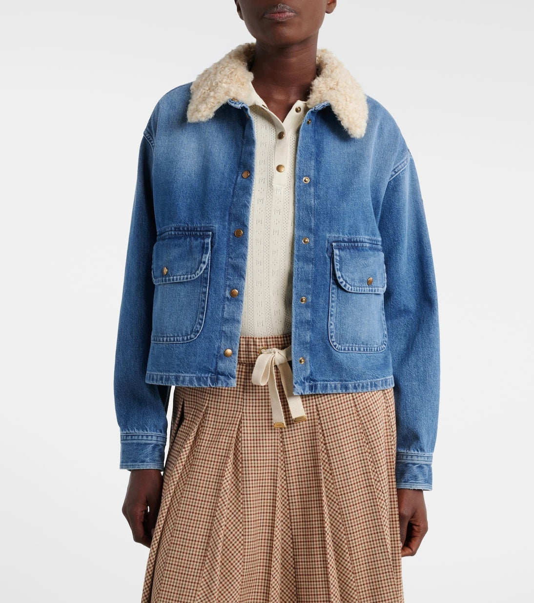 Moncler - Teddy-trimmed denim shirt