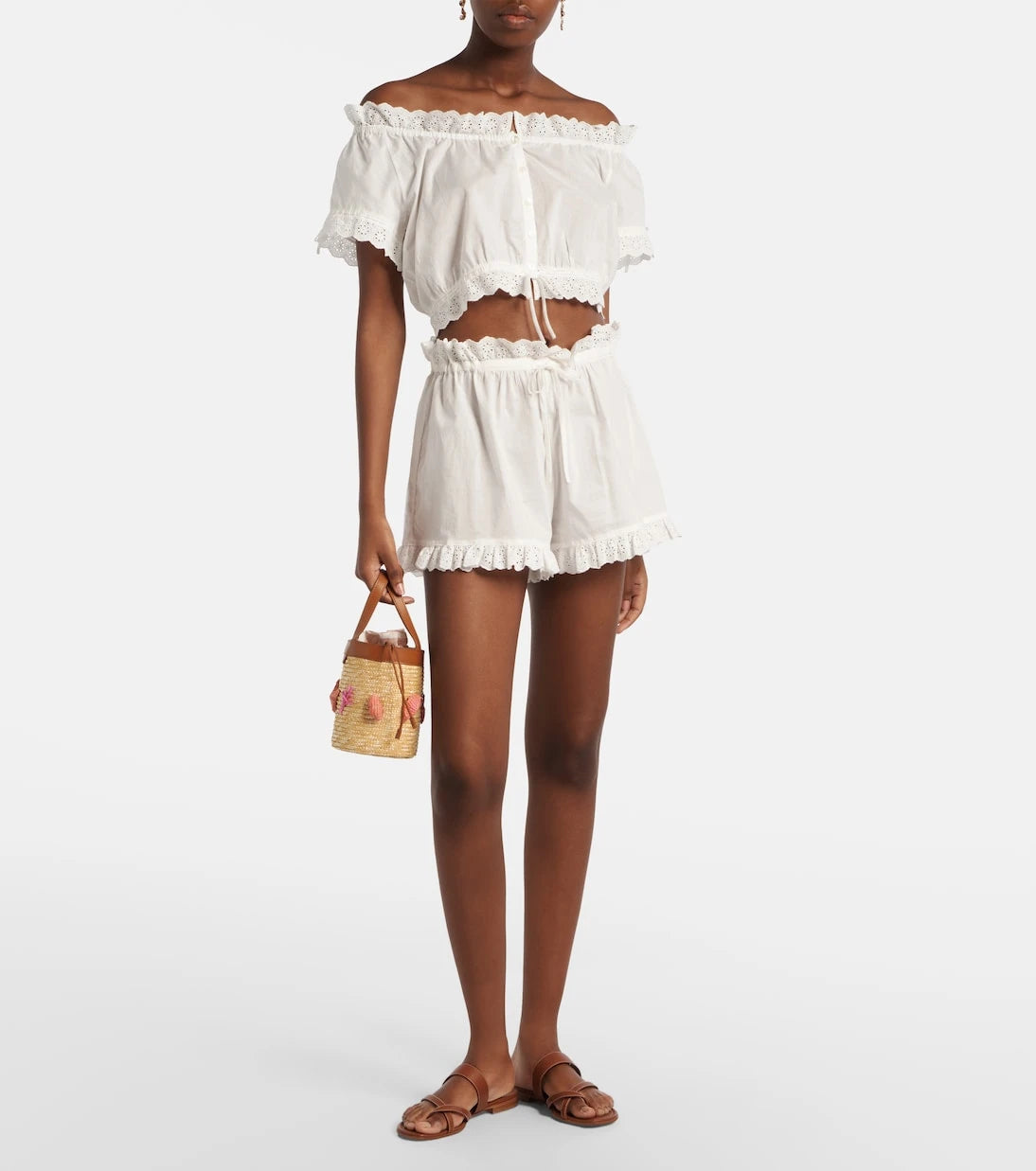 Poupette St Barth - Cory pointelle cotton shorts