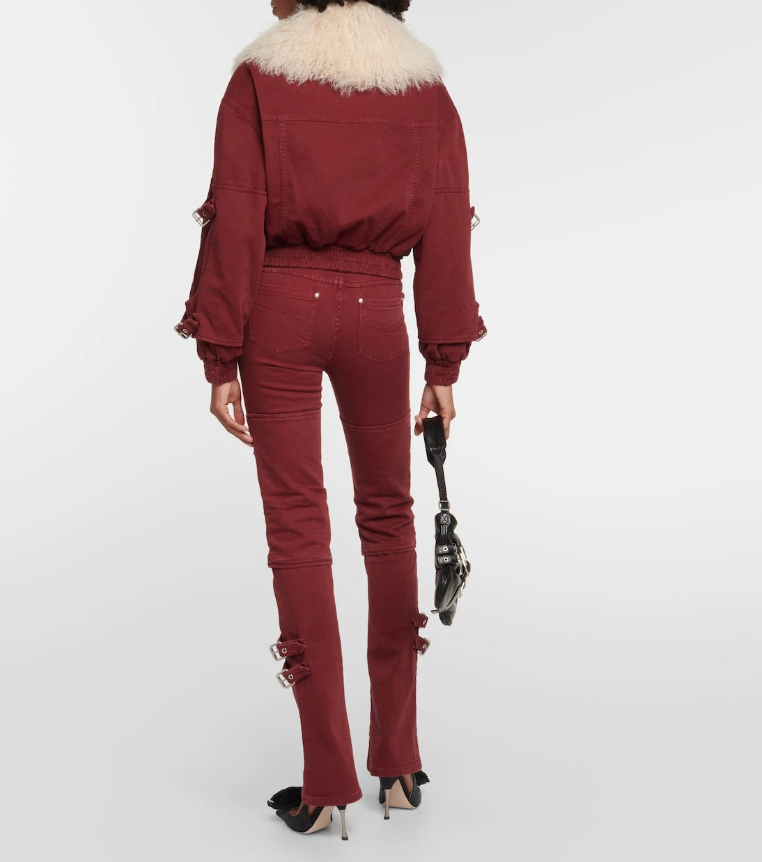 Blumarine - Cropped shearling-trimmed denim jacket