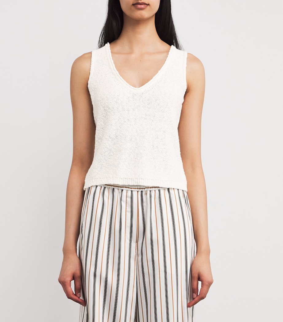 White Cotton-Linen Bouclé Tank Top