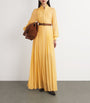 Yellow Silk High-Neck Pleated Gown