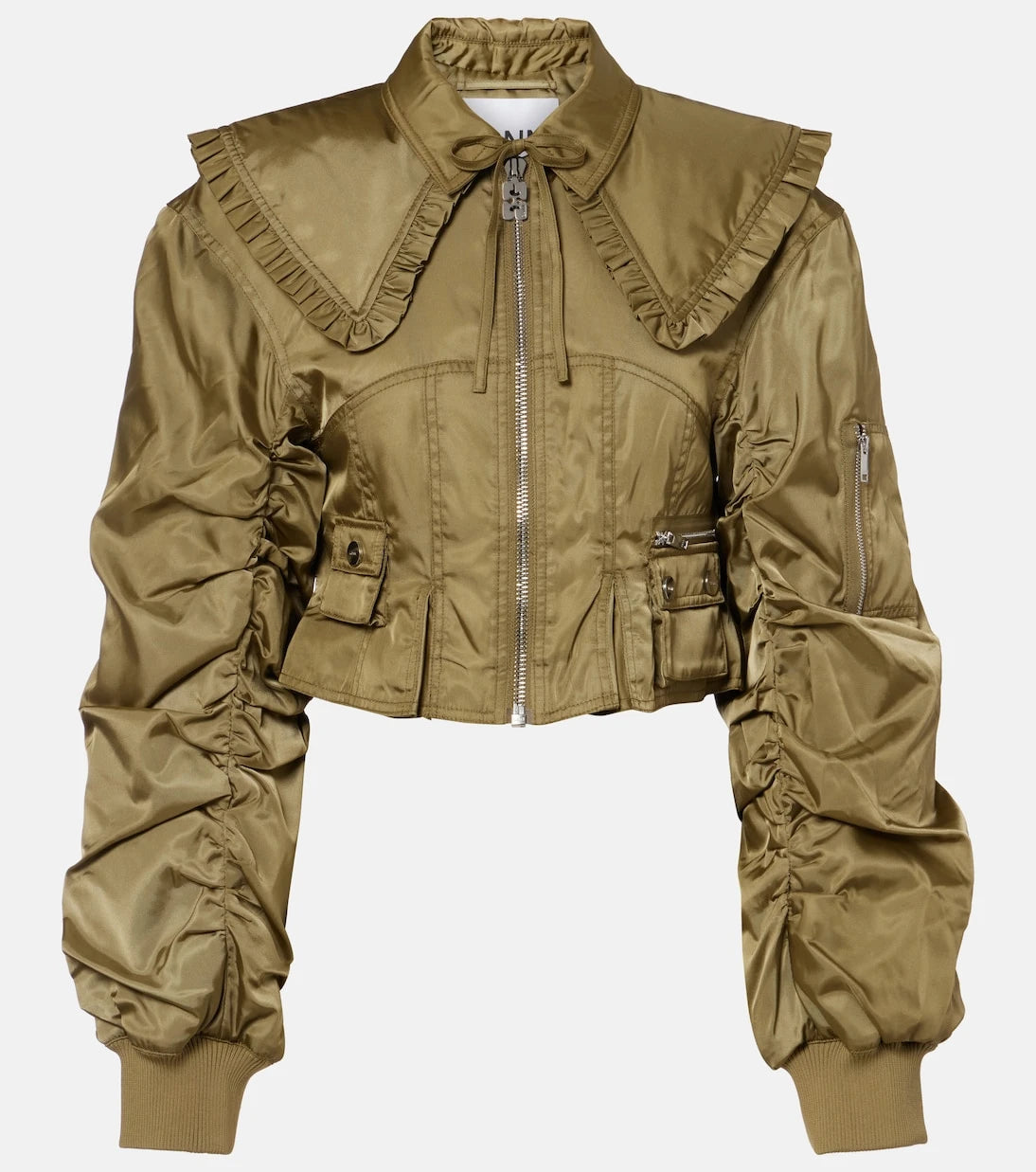Ganni - Cropped ruched bomber jacket