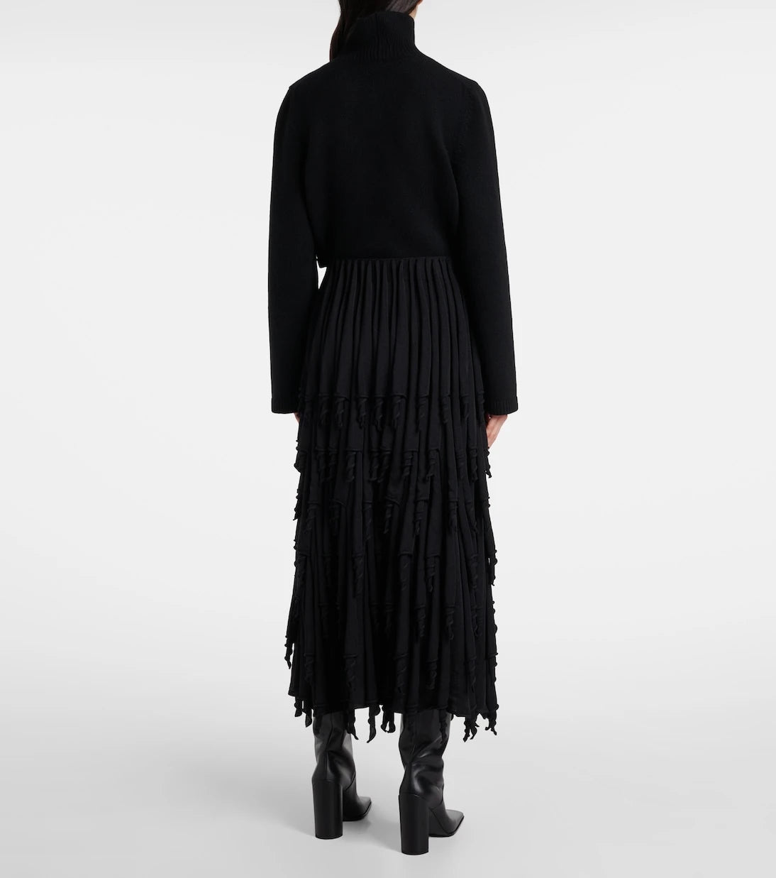 Alaïa - تنورة ماكسي متعددة الطبقات من الصوف والحرير