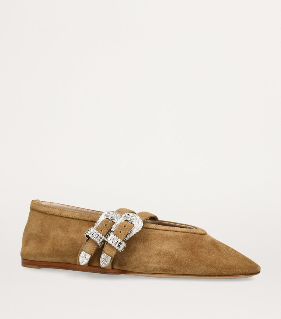Le Monde Beryl Brown Suede Buckle Claudia Ballet Flats