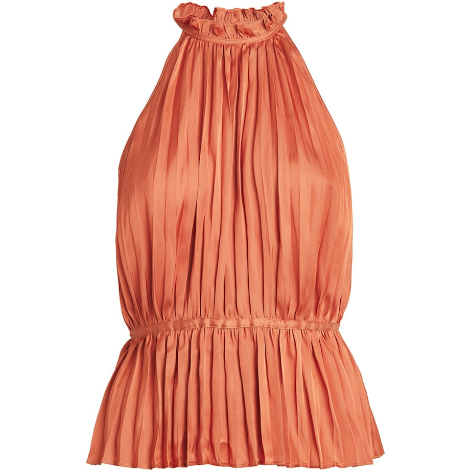 Maje Brown Pleated Halterneck Top