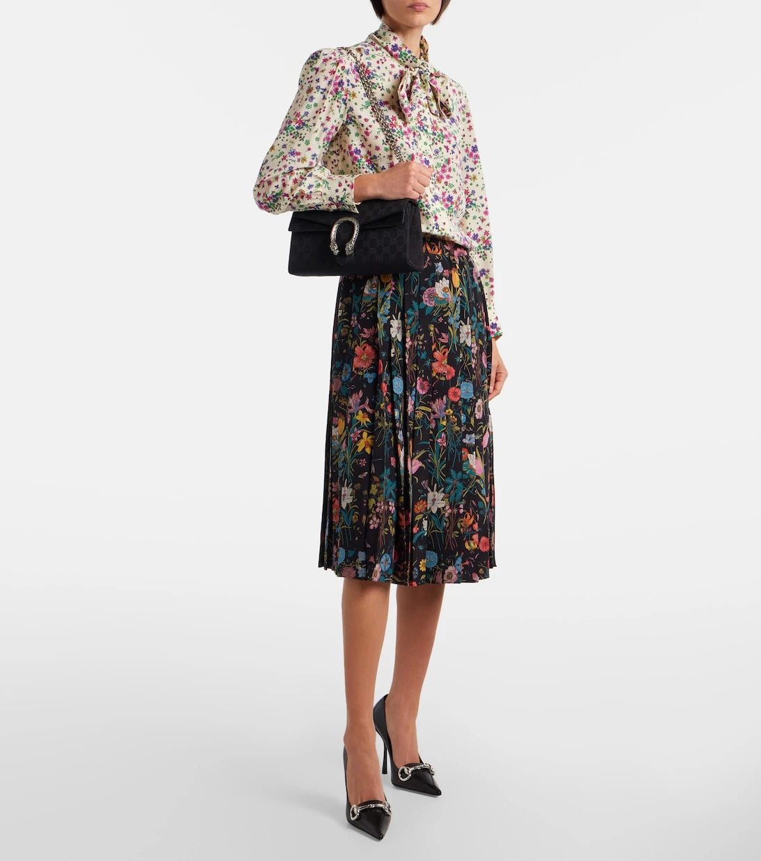 Gucci - Floral tie-neck silk shirt