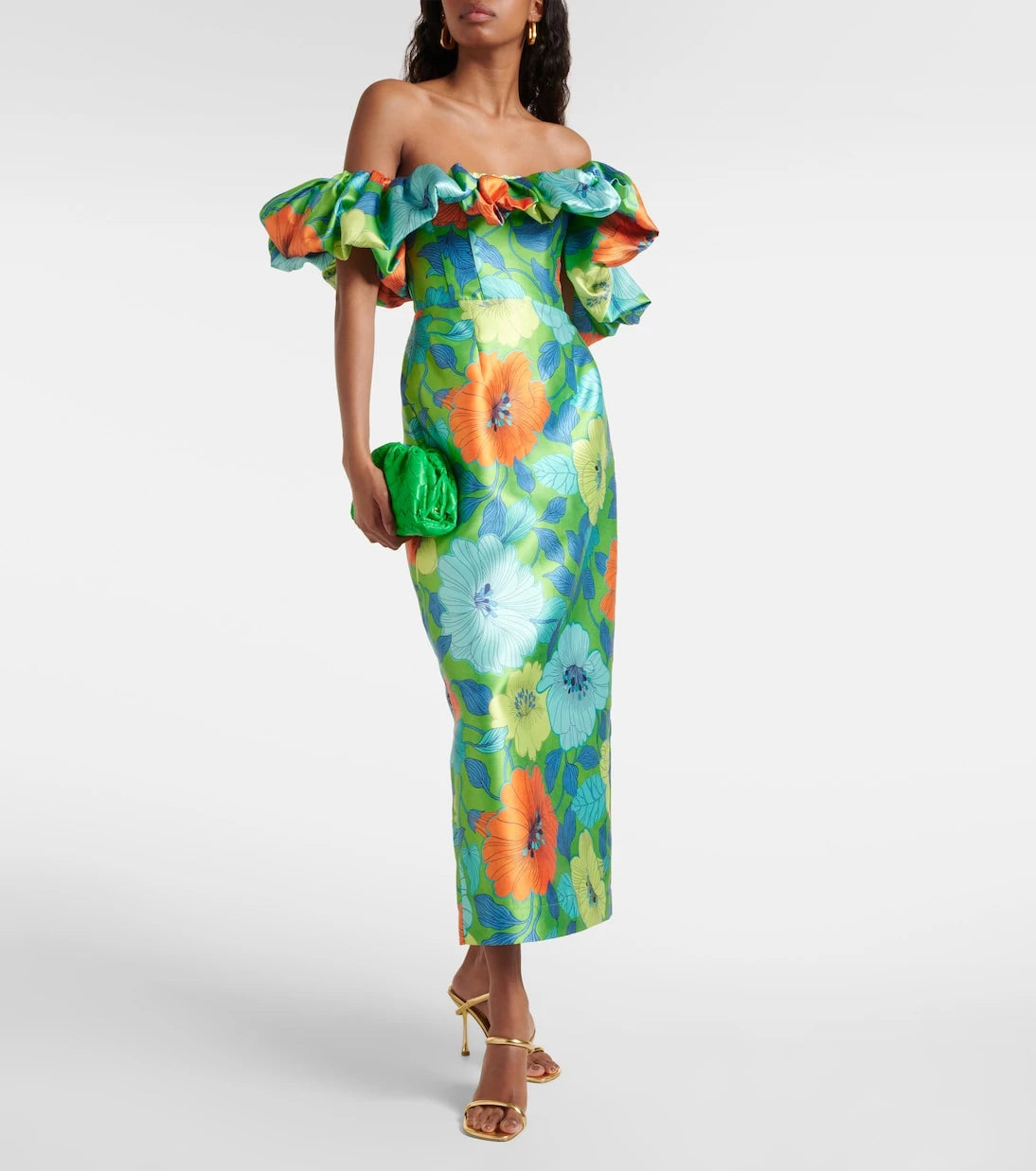 Alémais - Floral ruffled satin midi dress