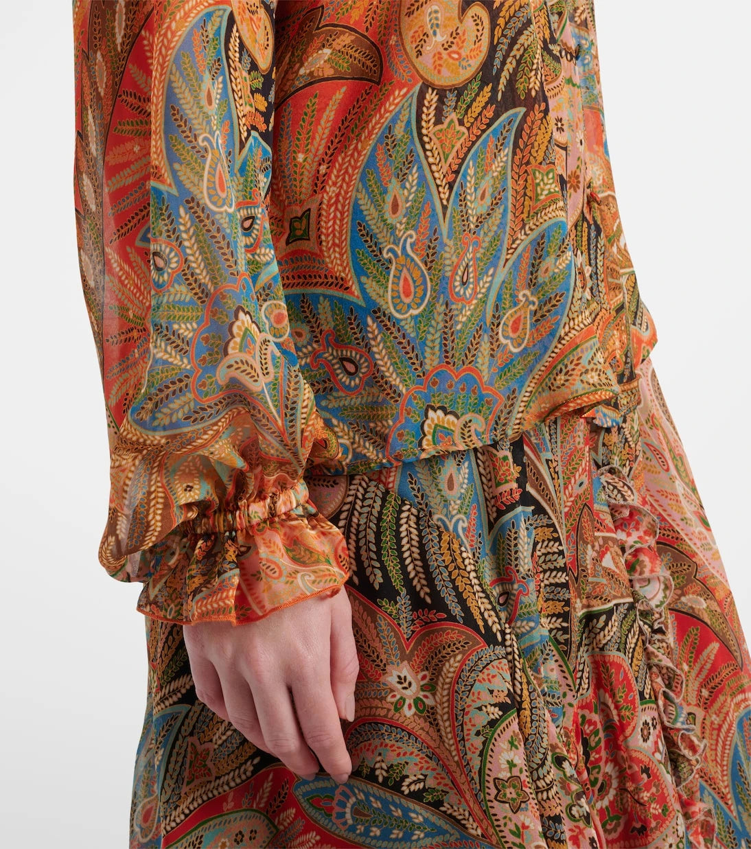 Etro - Printed ruffled silk shirt