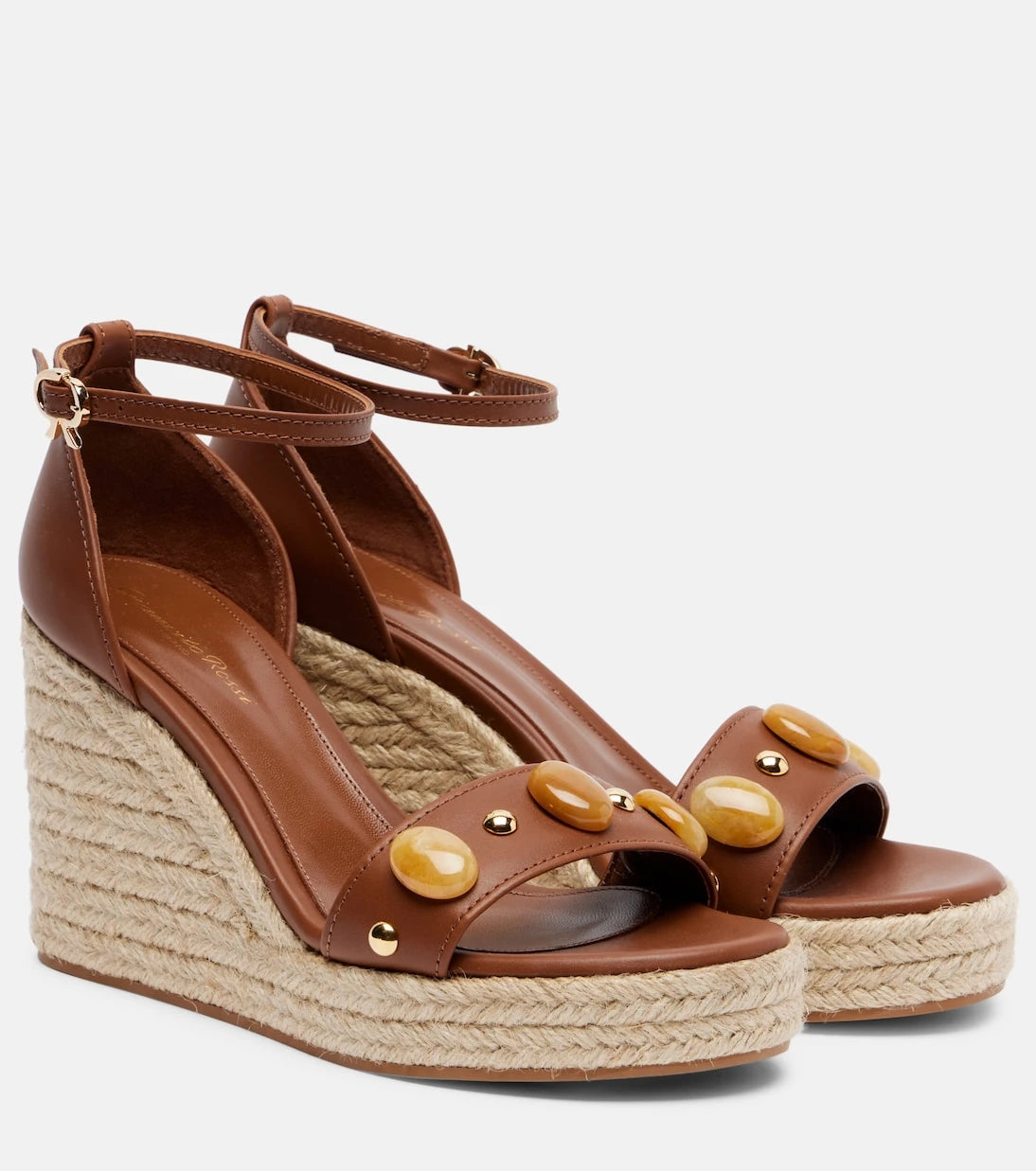 Gianvito Rossi - Embellished leather espadrille wedges