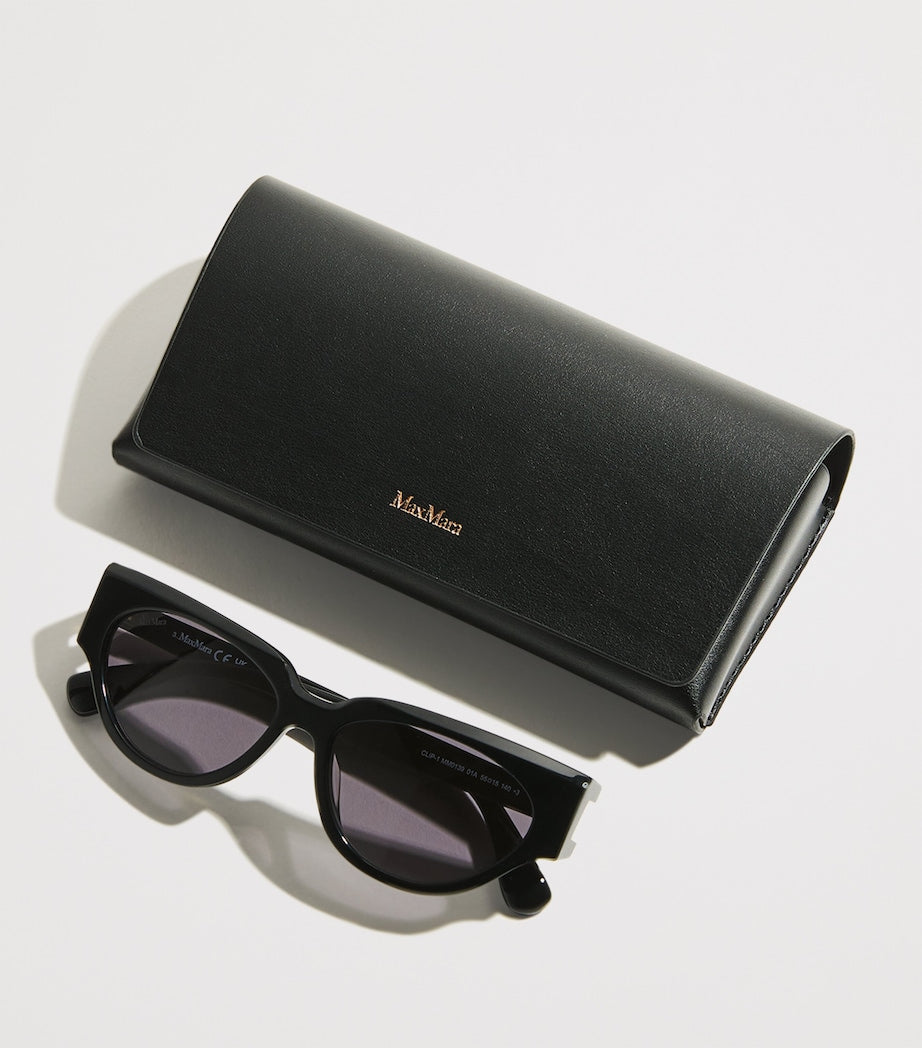 Max Mara Black Acetate Oval CLIP1 Sunglasses