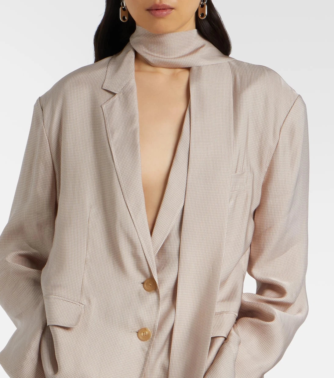 Acne Studios - سترة بليزر بتفاصيل وشاح كاروهات
