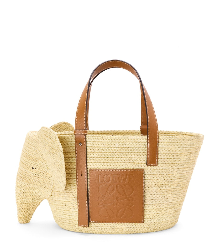 LOEWE Beige Woven Elephant Basket Tote Bag
