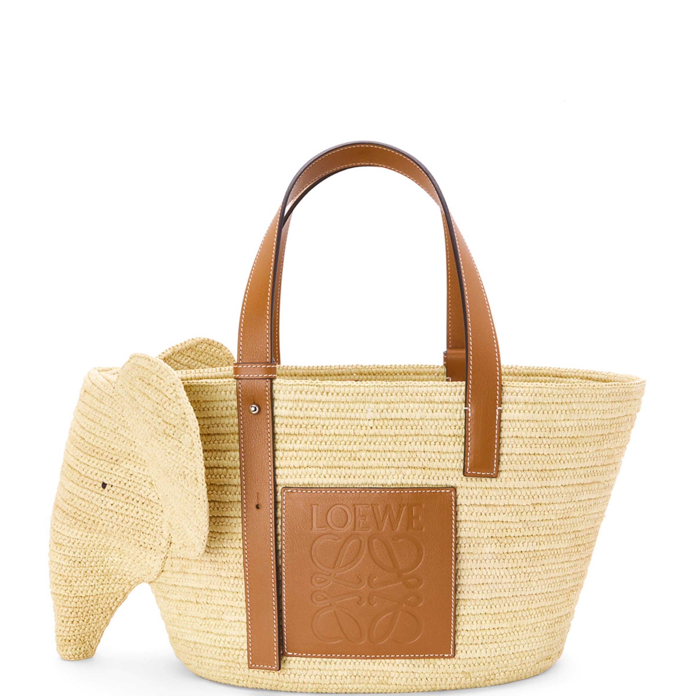 LOEWE Beige Woven Elephant Basket Tote Bag