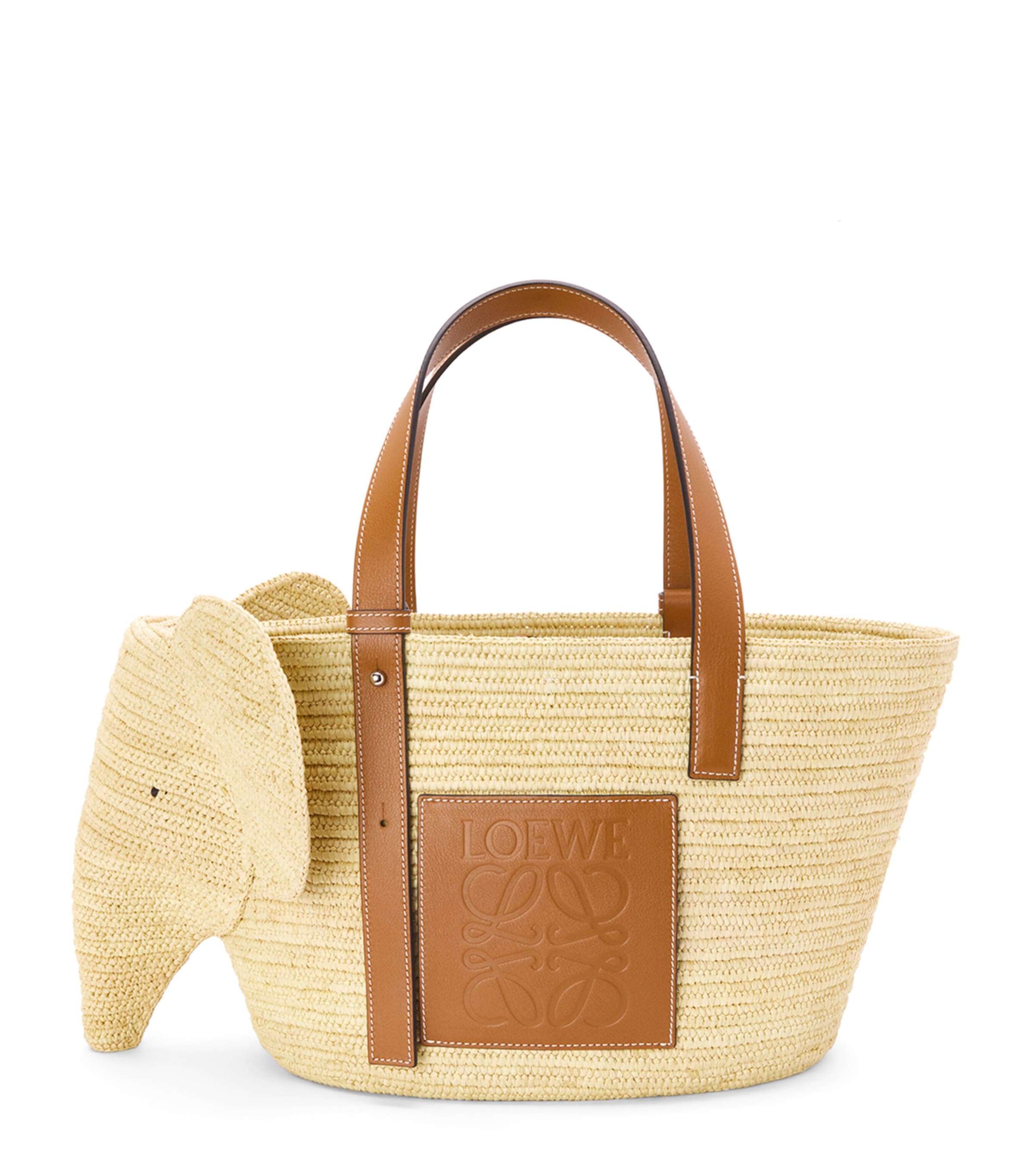 LOEWE Beige Woven Elephant Basket Tote Bag