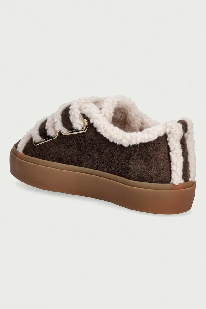 Inuikii Shearling Low Velcro Buckle süet kadın sneaker