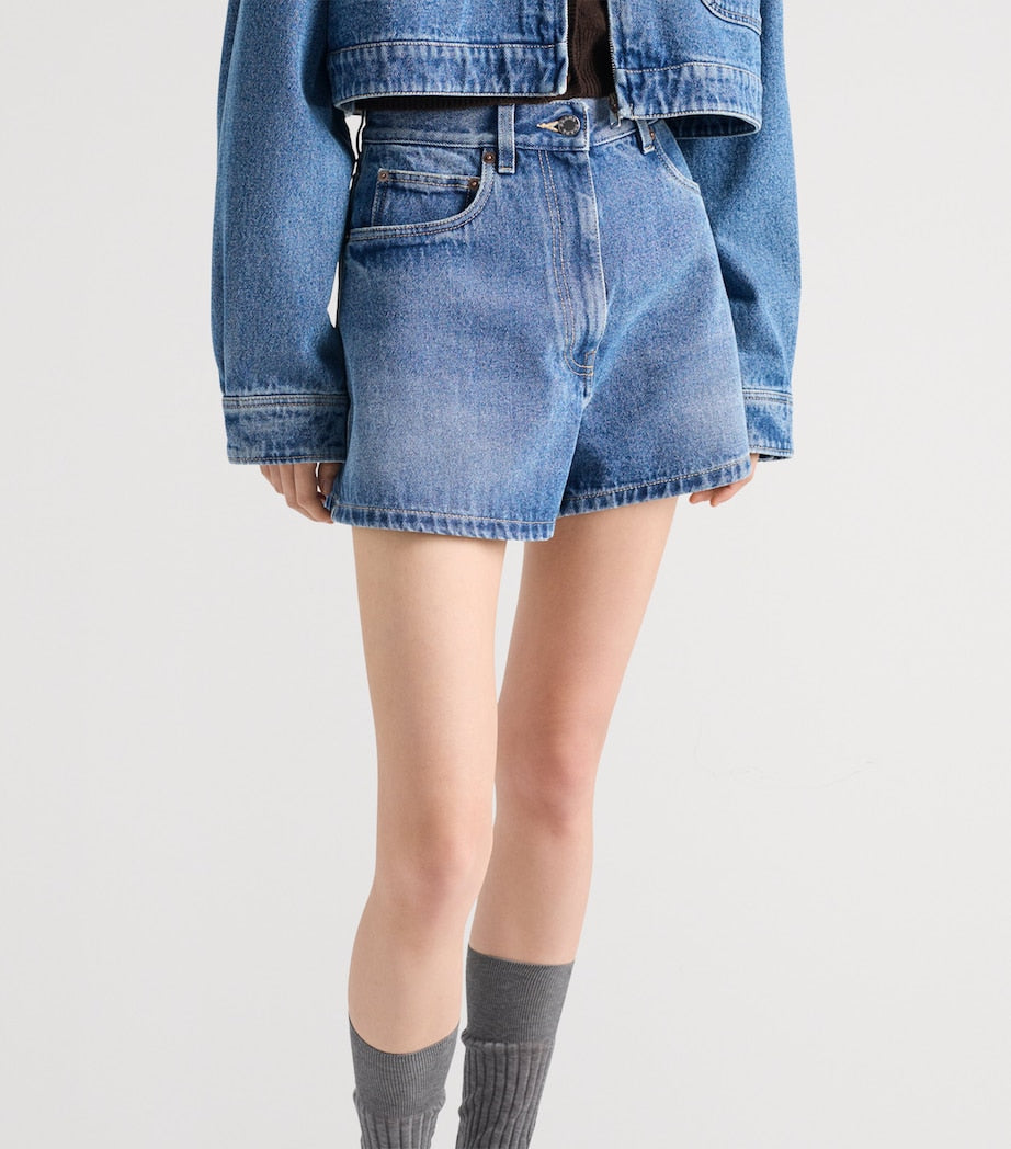 Prada Blue Denim High-Waist Shorts