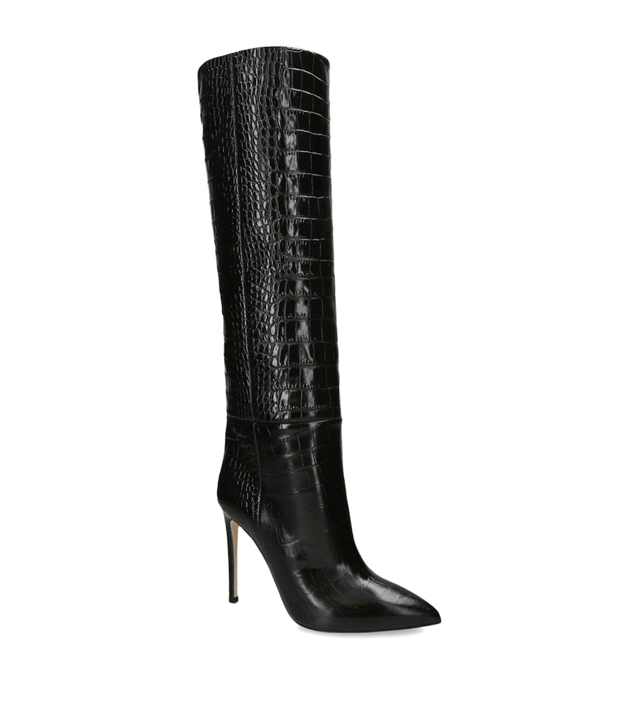 Paris Texas Black Croc-Embossed Knee-High Boots 105