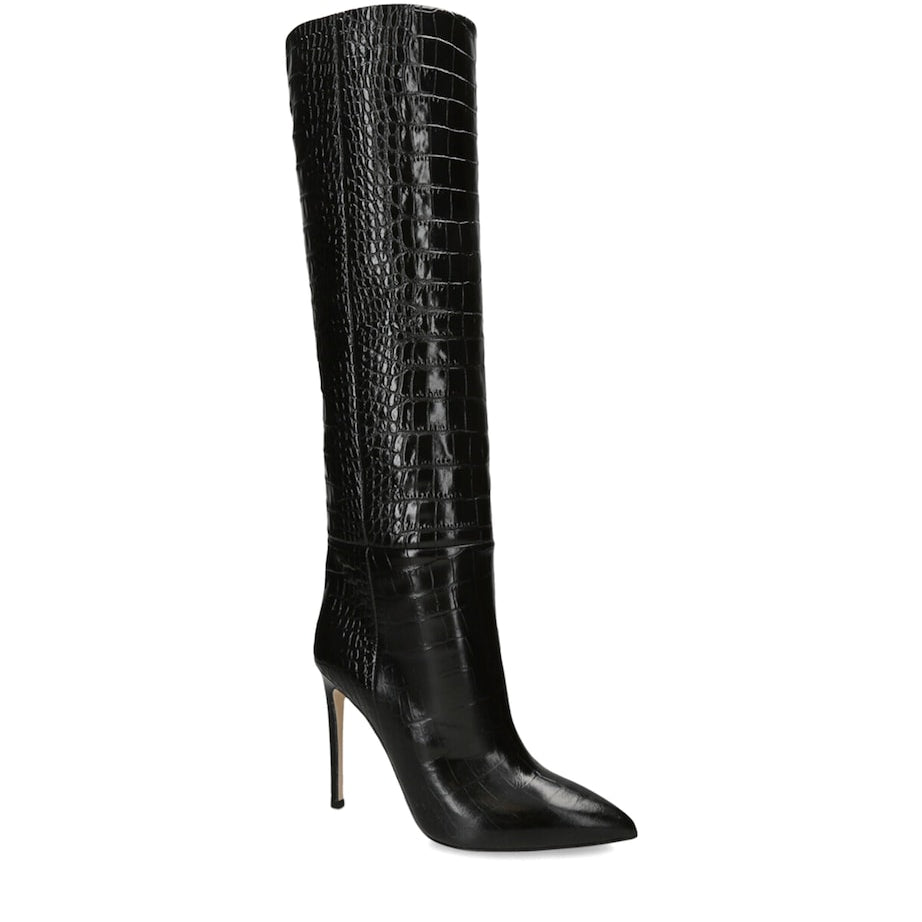 Paris Texas Black Croc-Embossed Knee-High Boots 105
