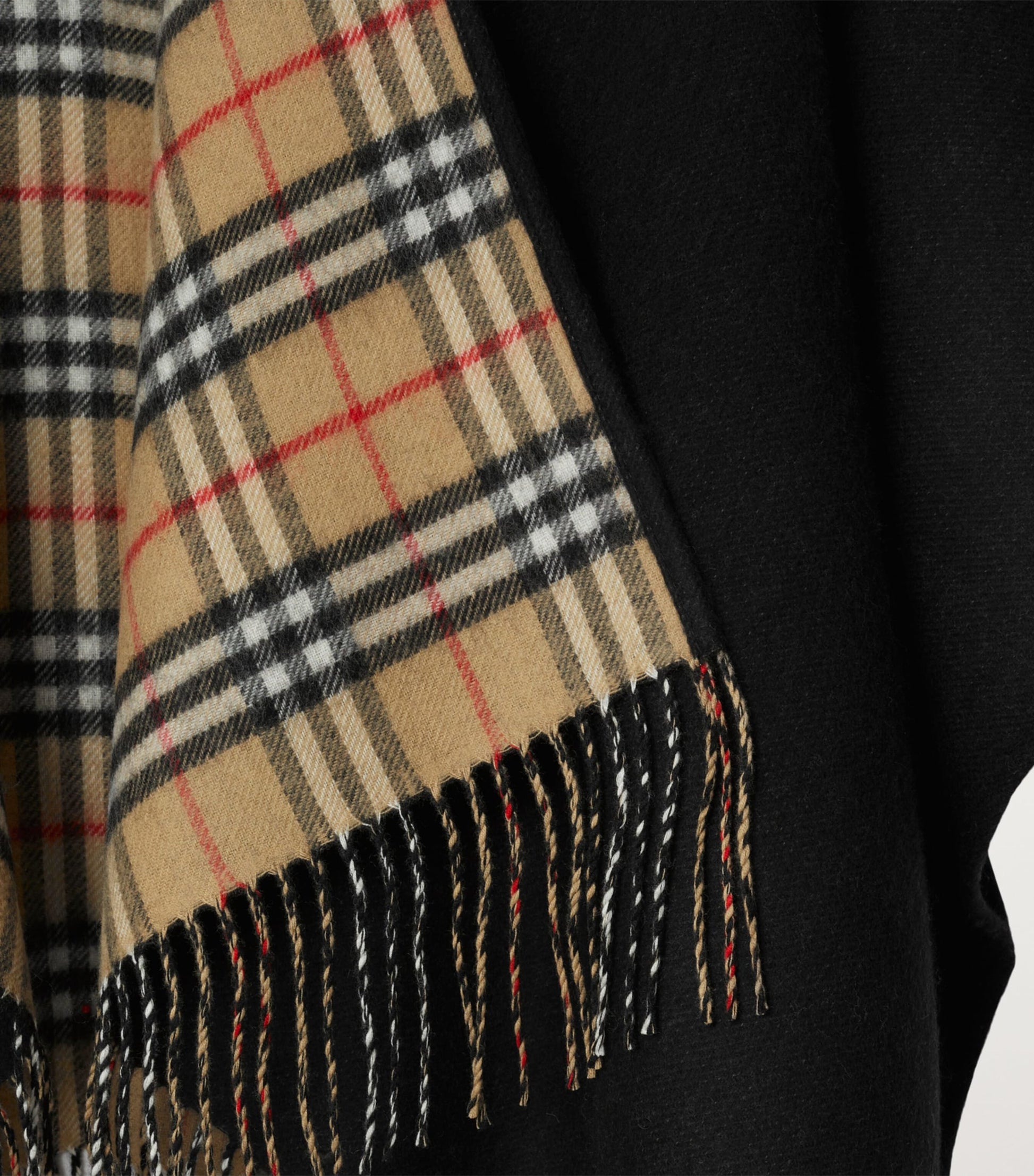 Black Wool Reversible Check Cape