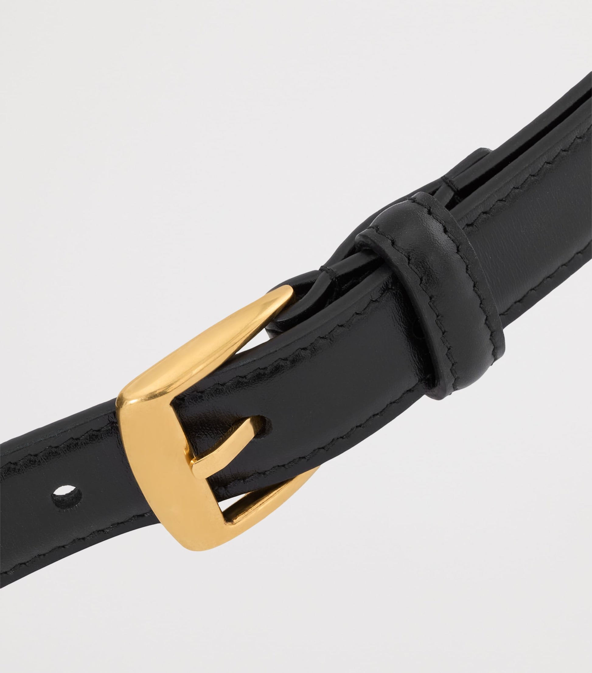 Black Leather Trapezoid Buckle Belt