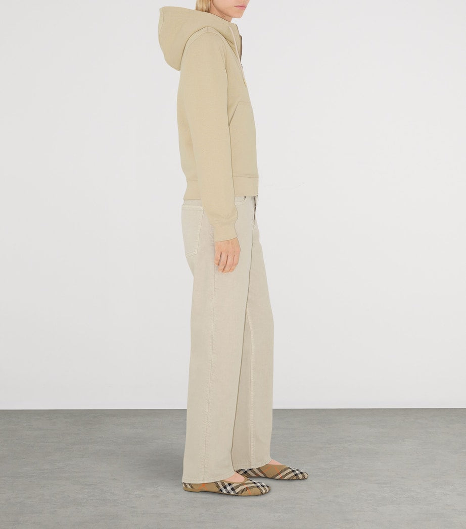 Beige Cotton Check-Patch Hoodie