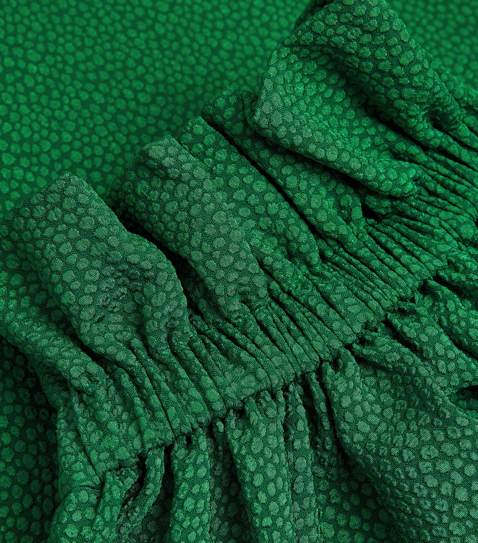 Green Bubble Jacquard Ruff Blouse