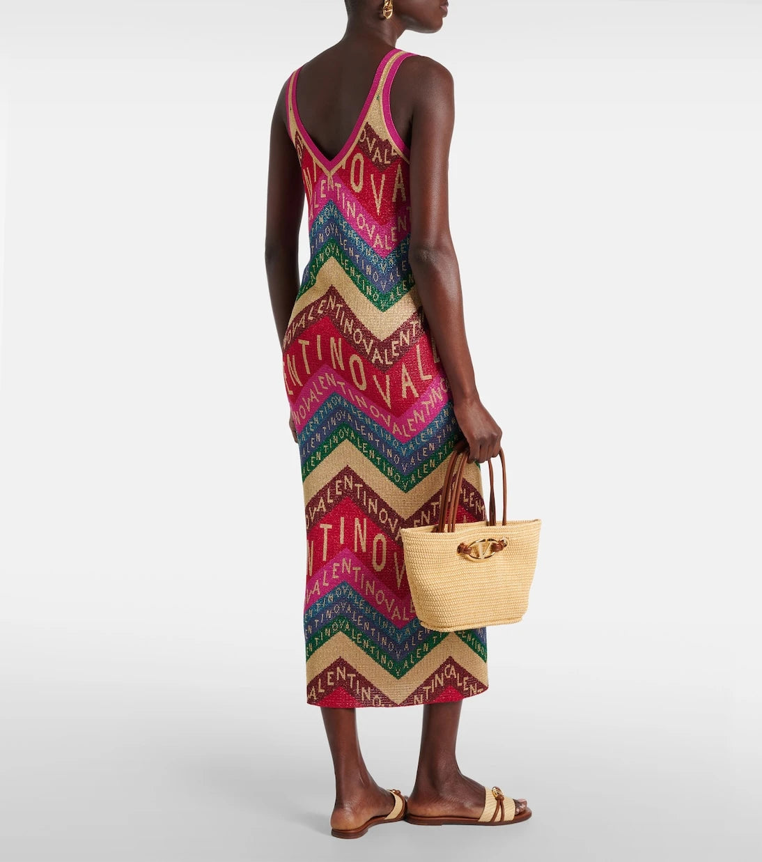 Valentino - Valentino Chevron lamé midi dress