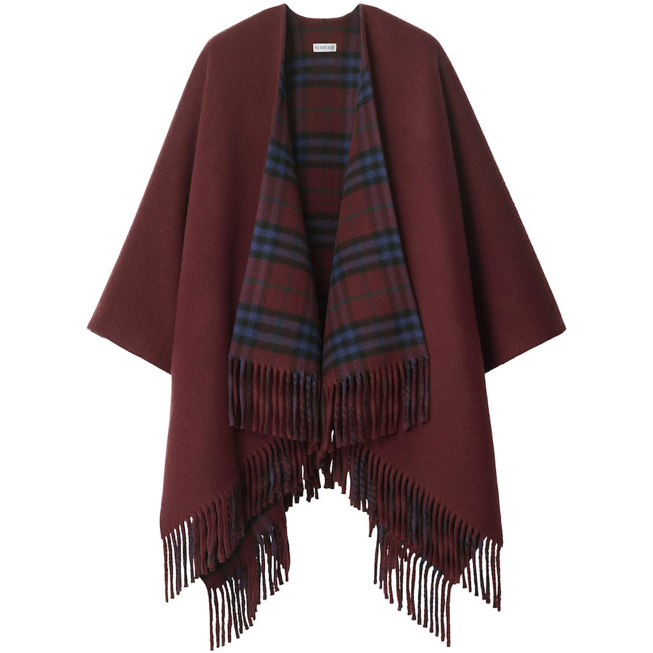 Burberry Red Wool Reversible Check Cape