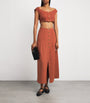 Le Kasha Red Linen Coin-Detail Maxi Skirt
