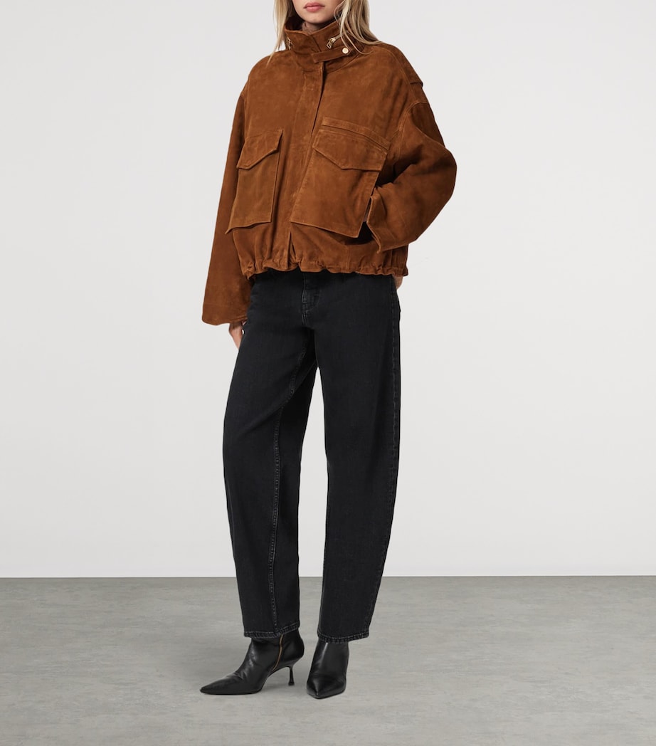 AllSaints Brown Suede Clay Bomber Jacket