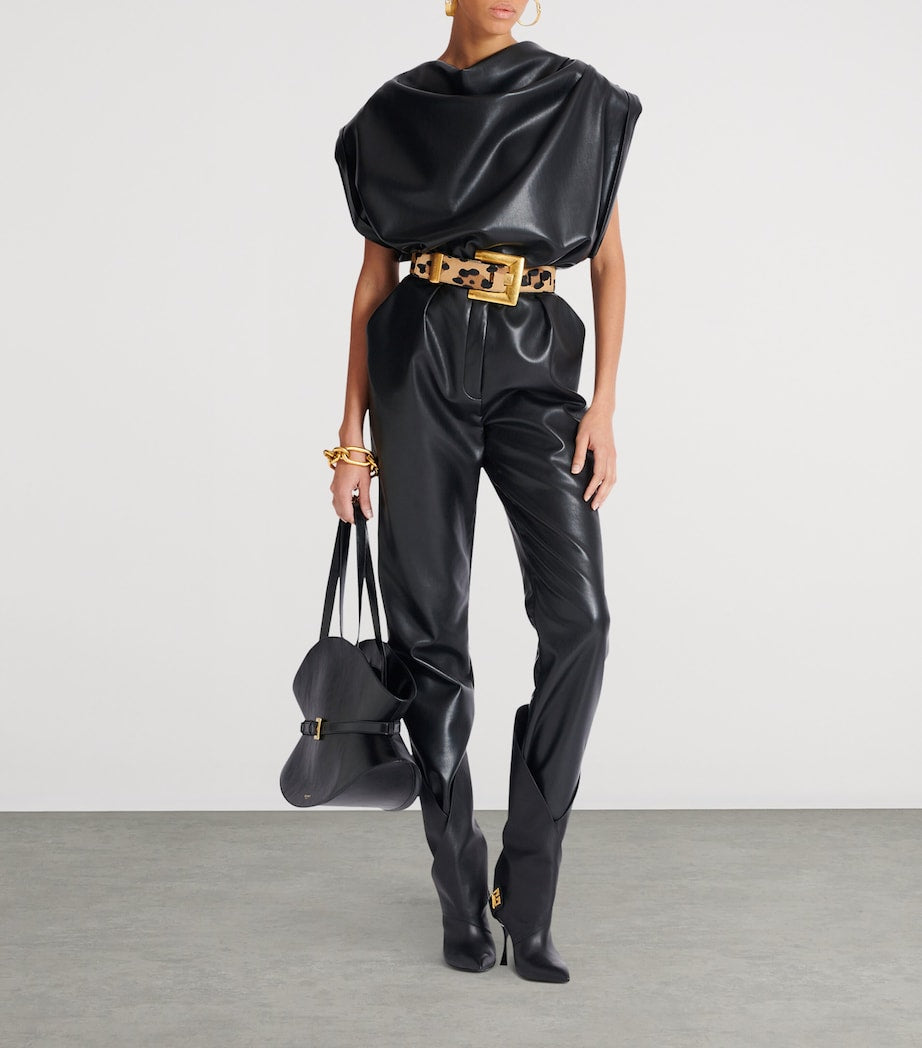 Black Faux Leather High-Rise Slim Trousers