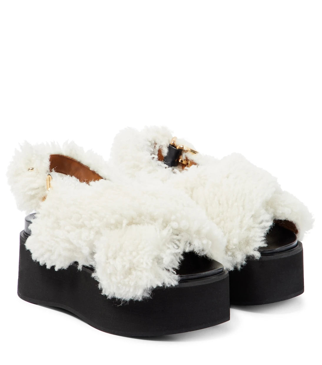 Marni - Shearling-trimmed leather sandals