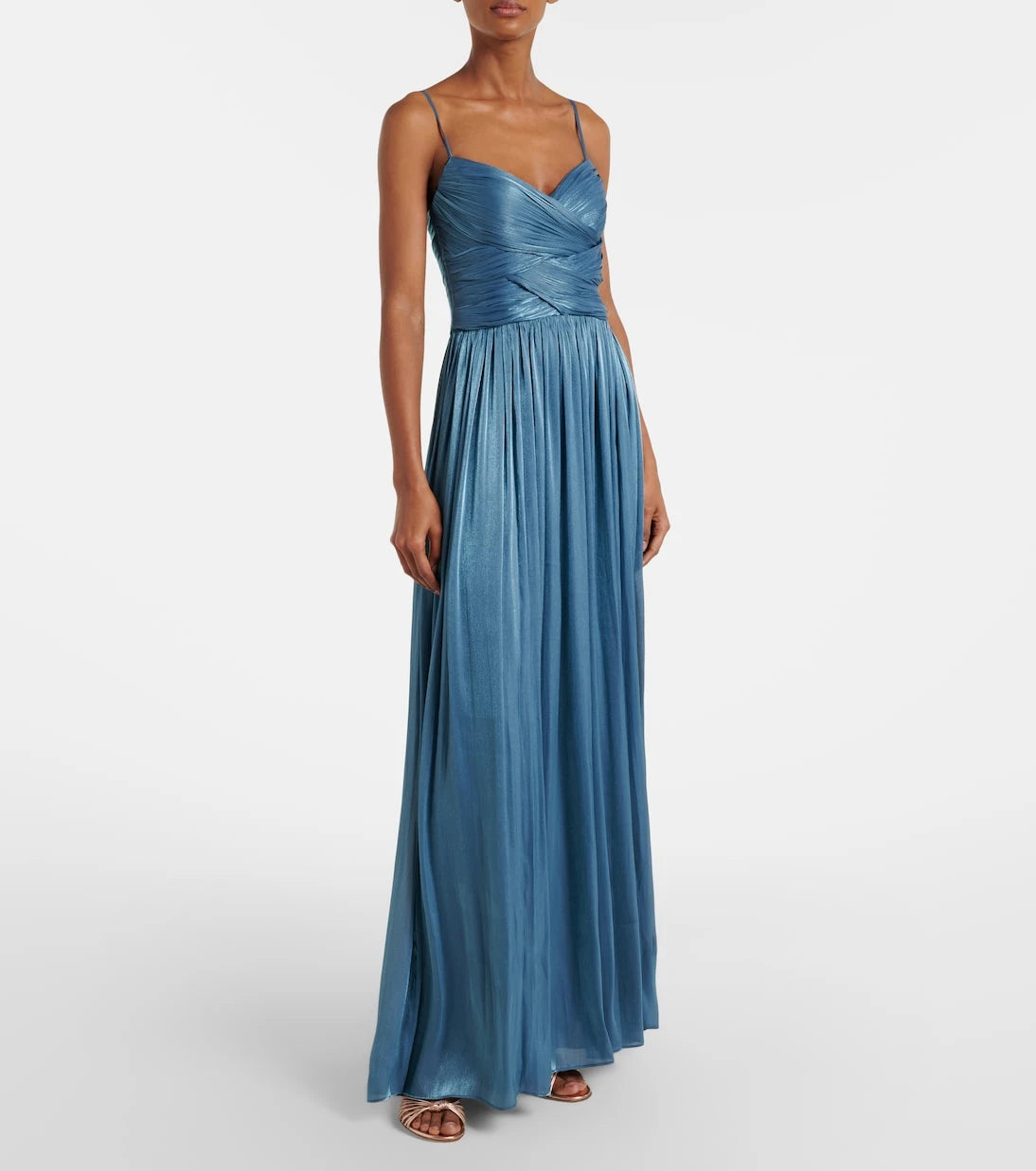 Costarellos - Embellished pleated caped bustier gown