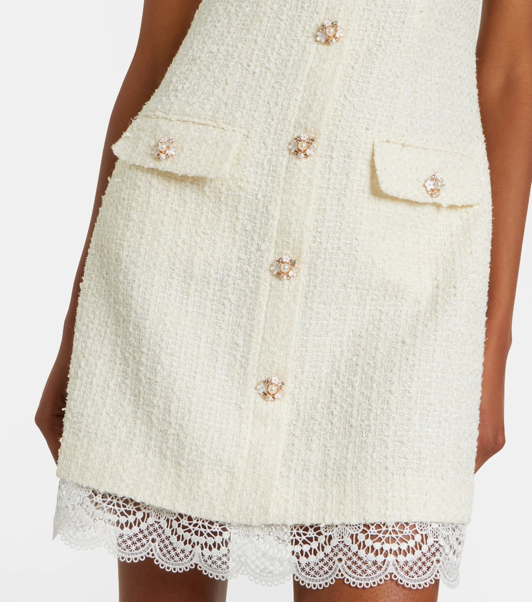 Self-Portrait - Lace-trimmed bouclé minidress