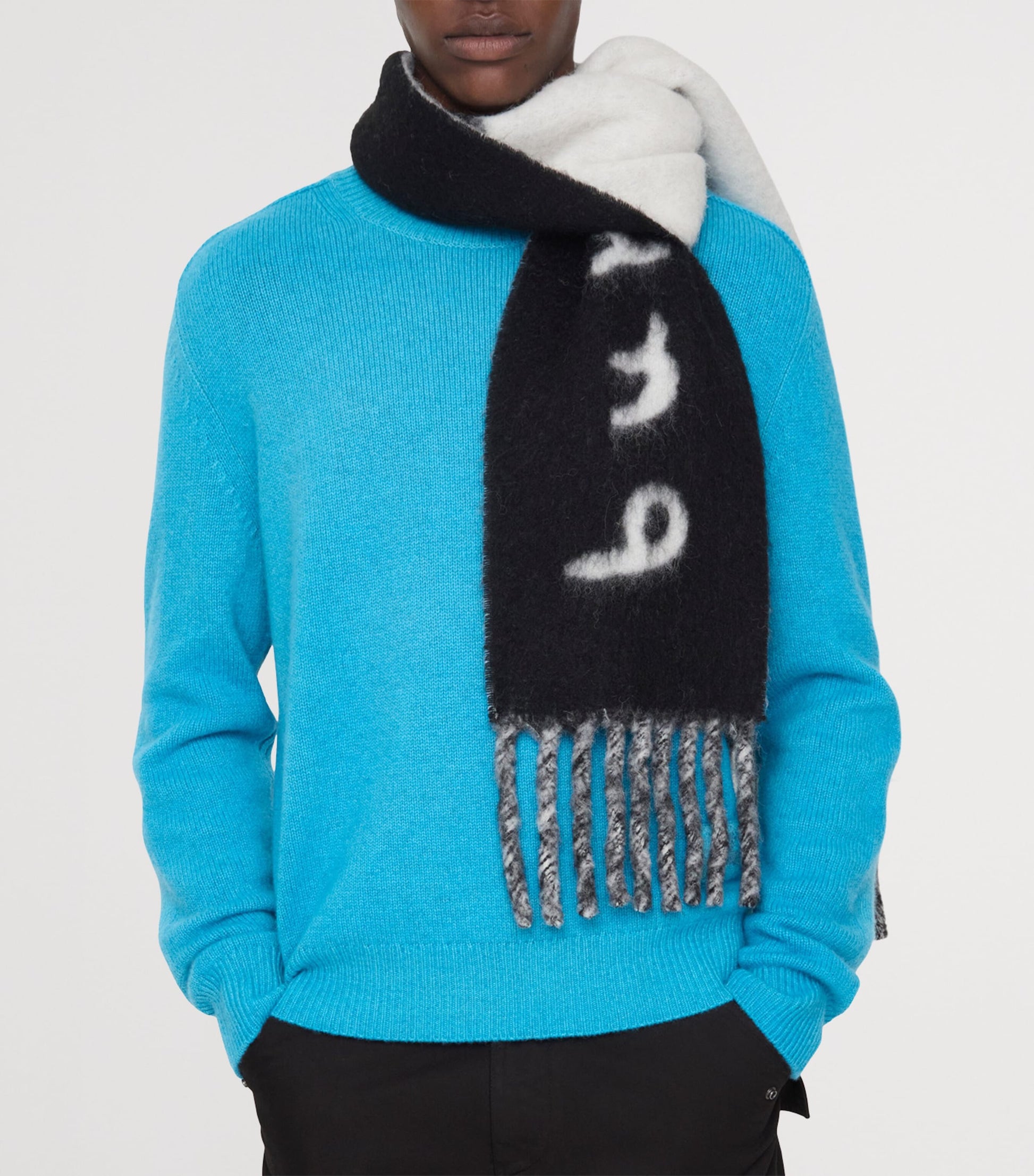 Black Alpaca-Blend Reversible Logo Scarf