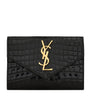 Saint Laurent Black Small Cassandre Croc-Embossed Wallet