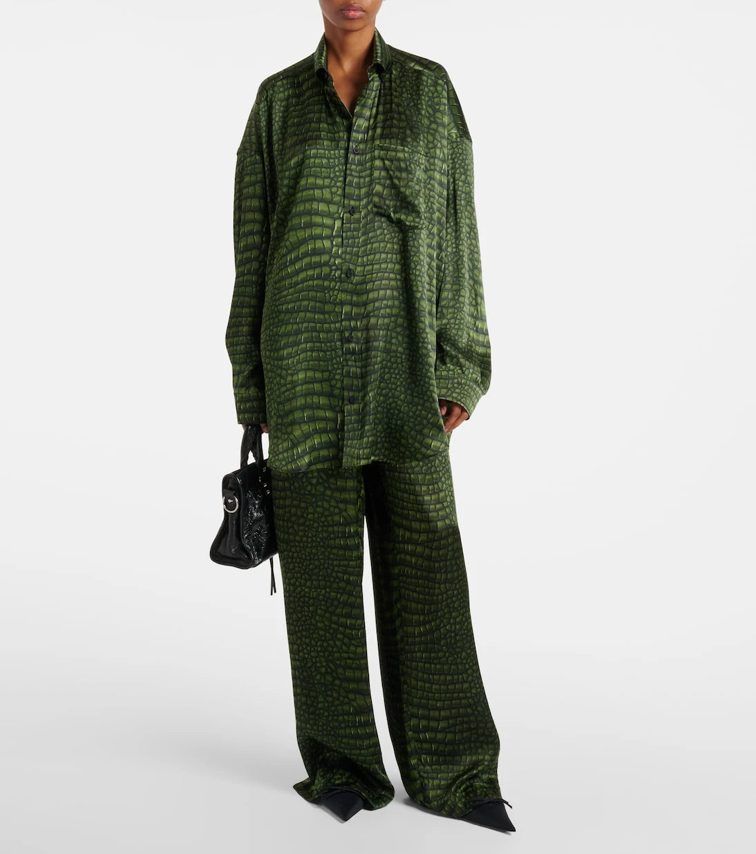 Balenciaga - بنطلون واسع الساقين من الحرير الساتان المطبوع