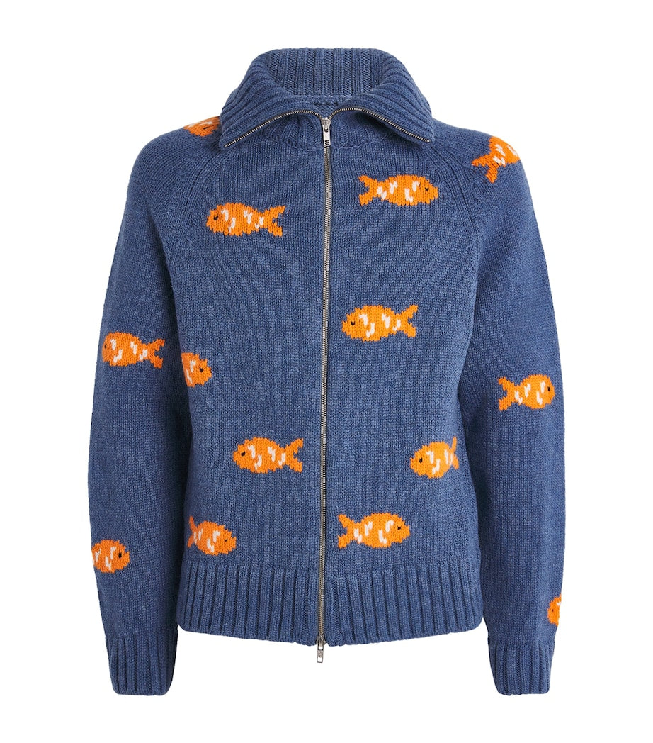 S.S. Daley Blue Wool Fish Archie Zip-Up Cardigan