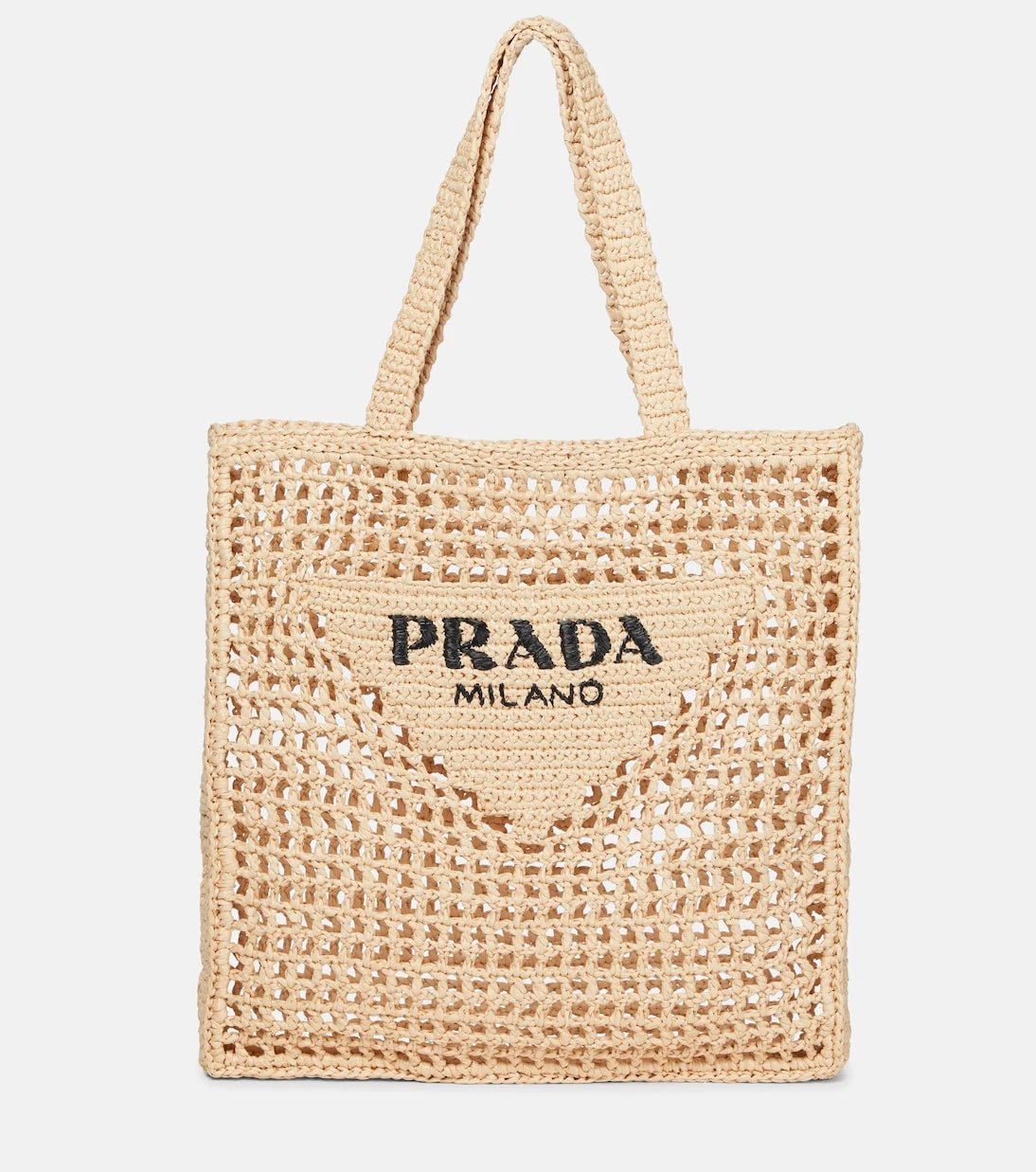 Prada - Small logo raffia tote