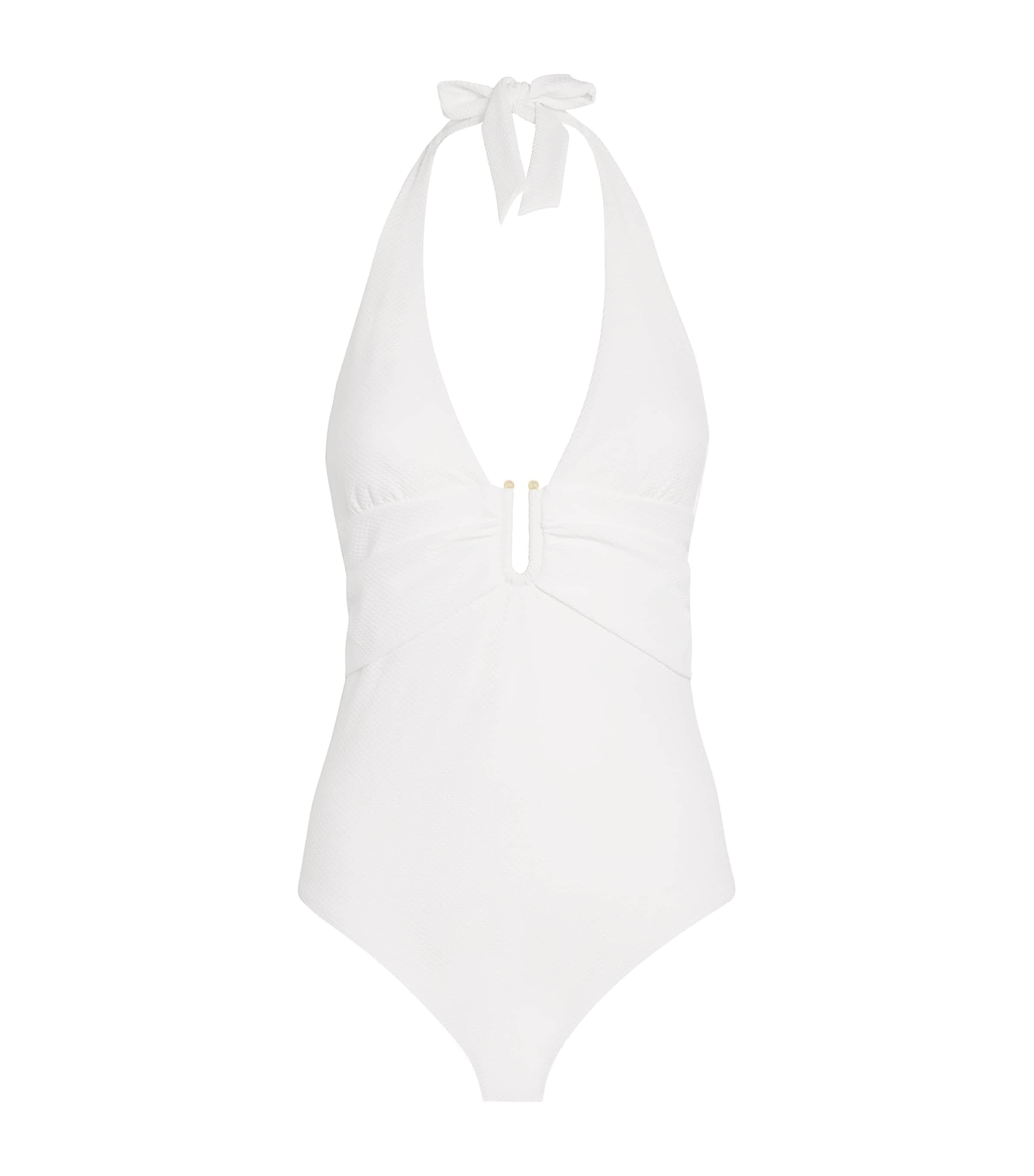 Heidi Klein White Plunge U-Bar Swimsuit