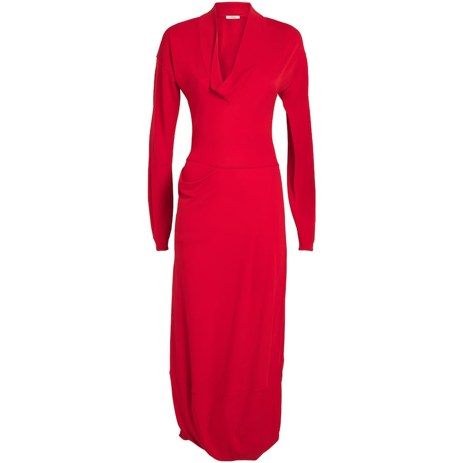 Lemaire Red Pocket-Detail Cowl-Neck Midi Dress