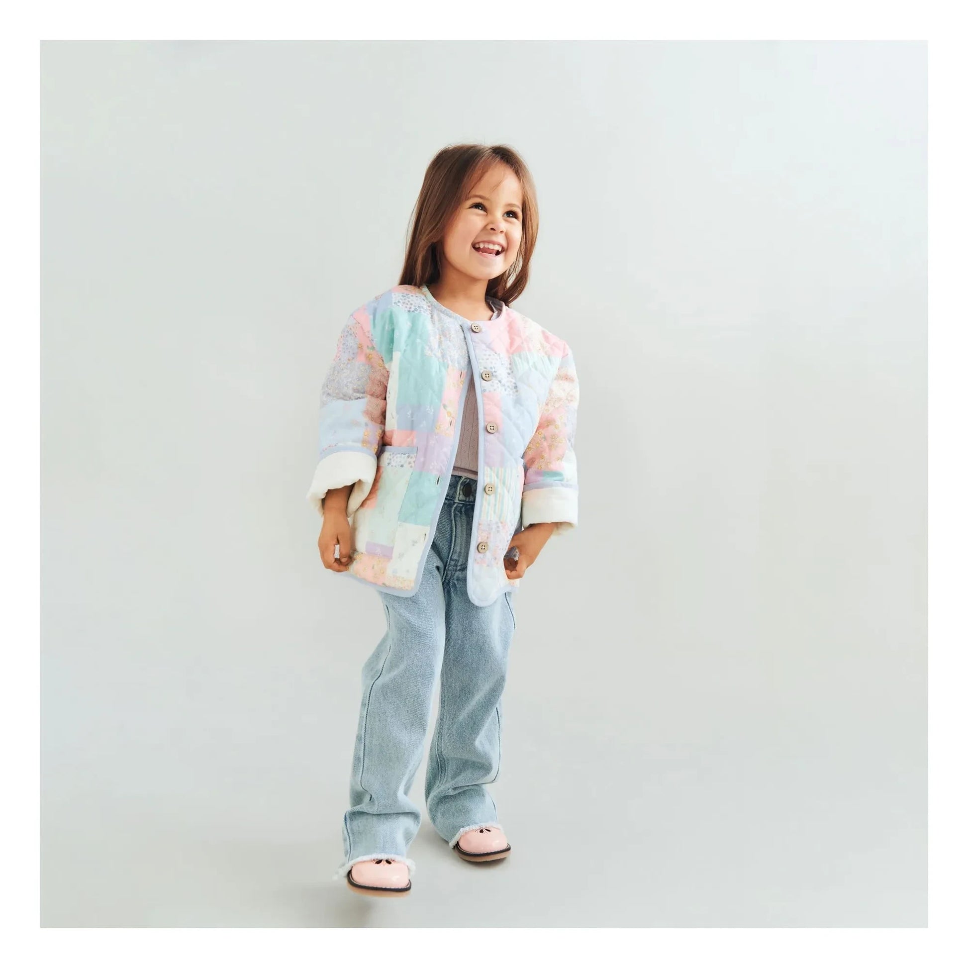 Wheat - Inaja Patchwork Organic Cotton Quilted Jacket | Pale blue