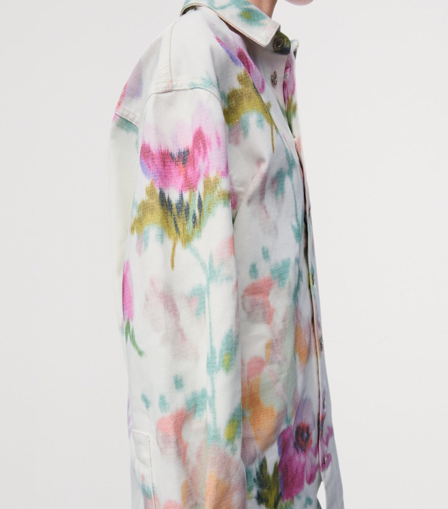 White Denim Floral Overshirt