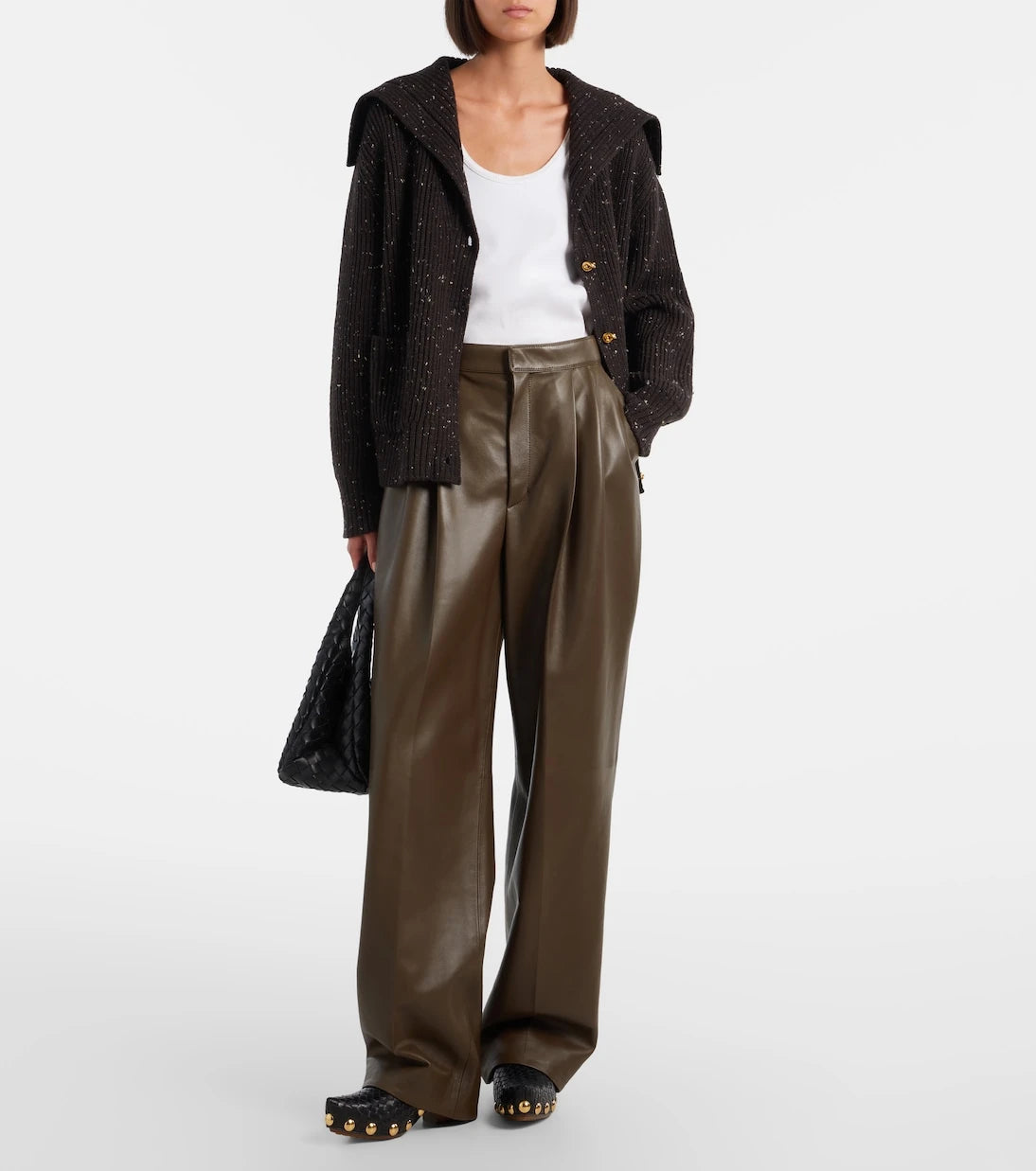 Bottega Veneta - Pleated leather straight pants