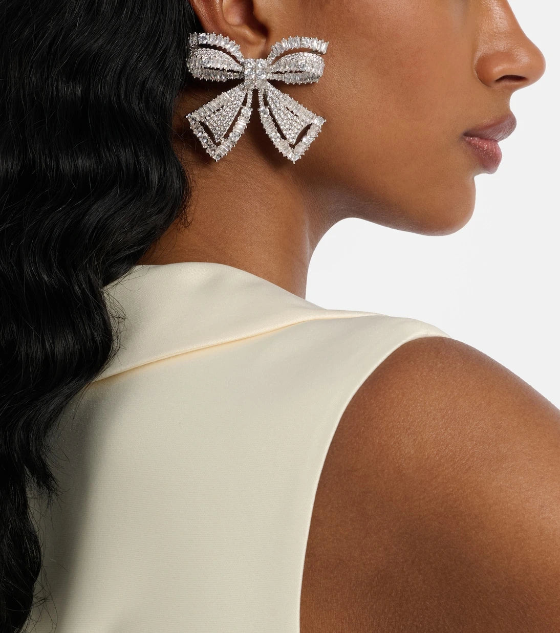 Self-Portrait - Bow crystal-embellished earrings