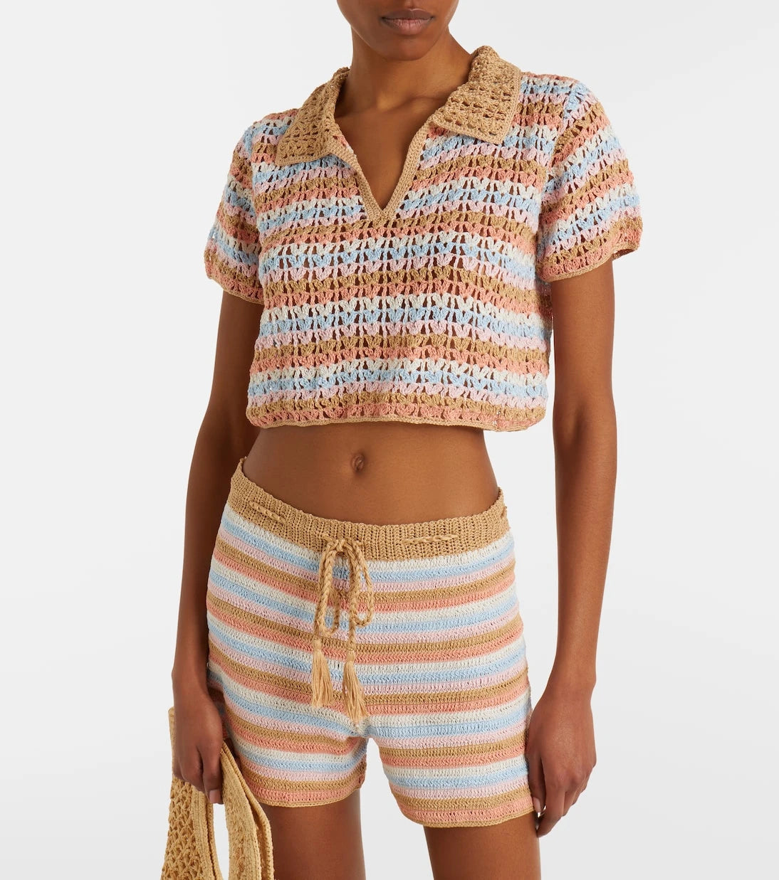 Anna Kosturova - Crochet striped cotton polo shirt
