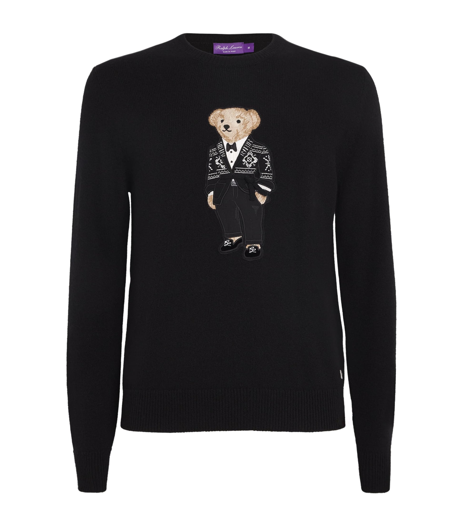 Ralph Lauren Purple Label Black Crew-Neck Polo Bear Sweater