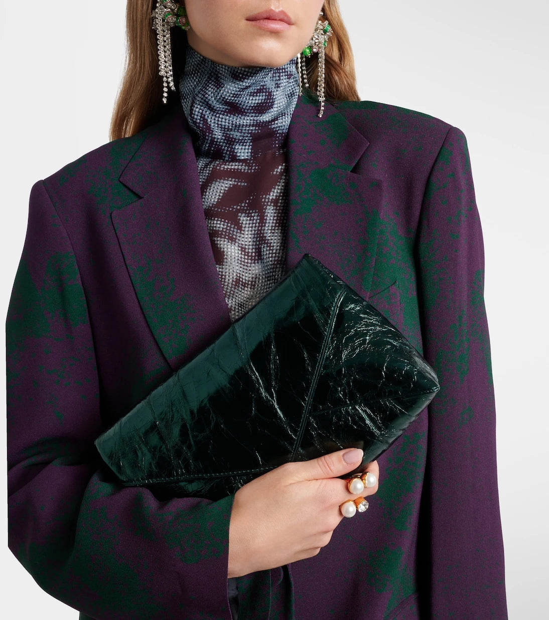 Dries Van Noten - Medium metallic leather clutch